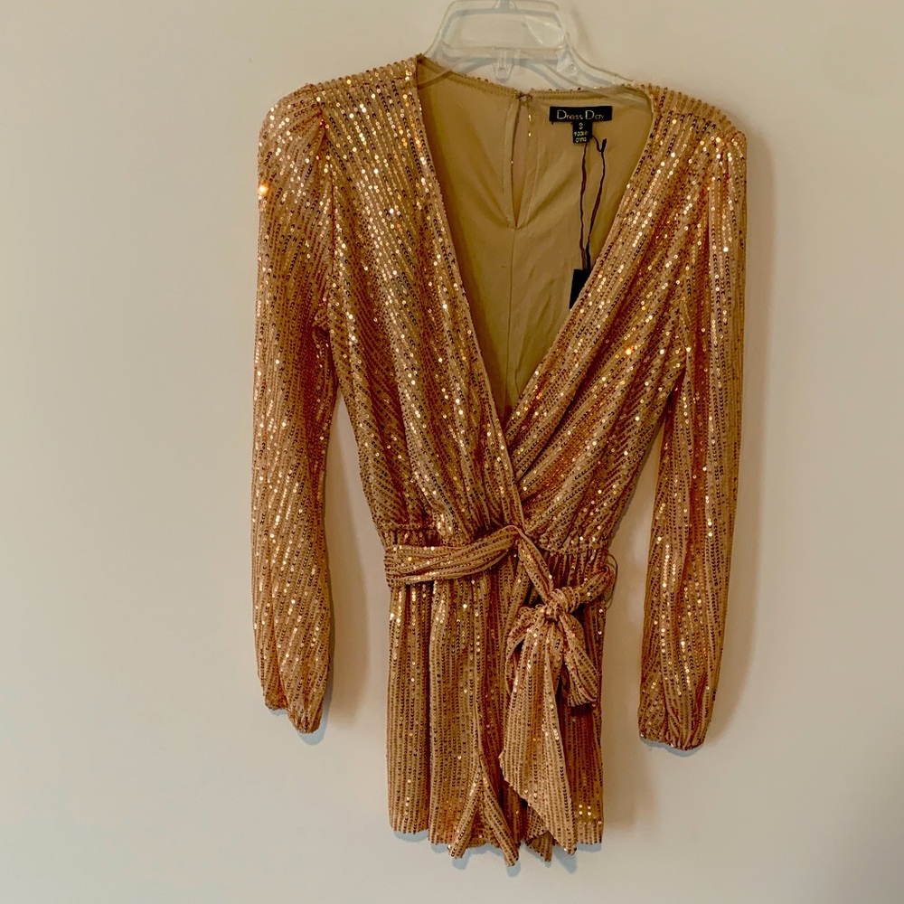 Dress Dayromper long sleeve small shimmering rose gold sequins